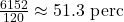  \frac{6152}{120} \approx 51.3 \text{ perc} 